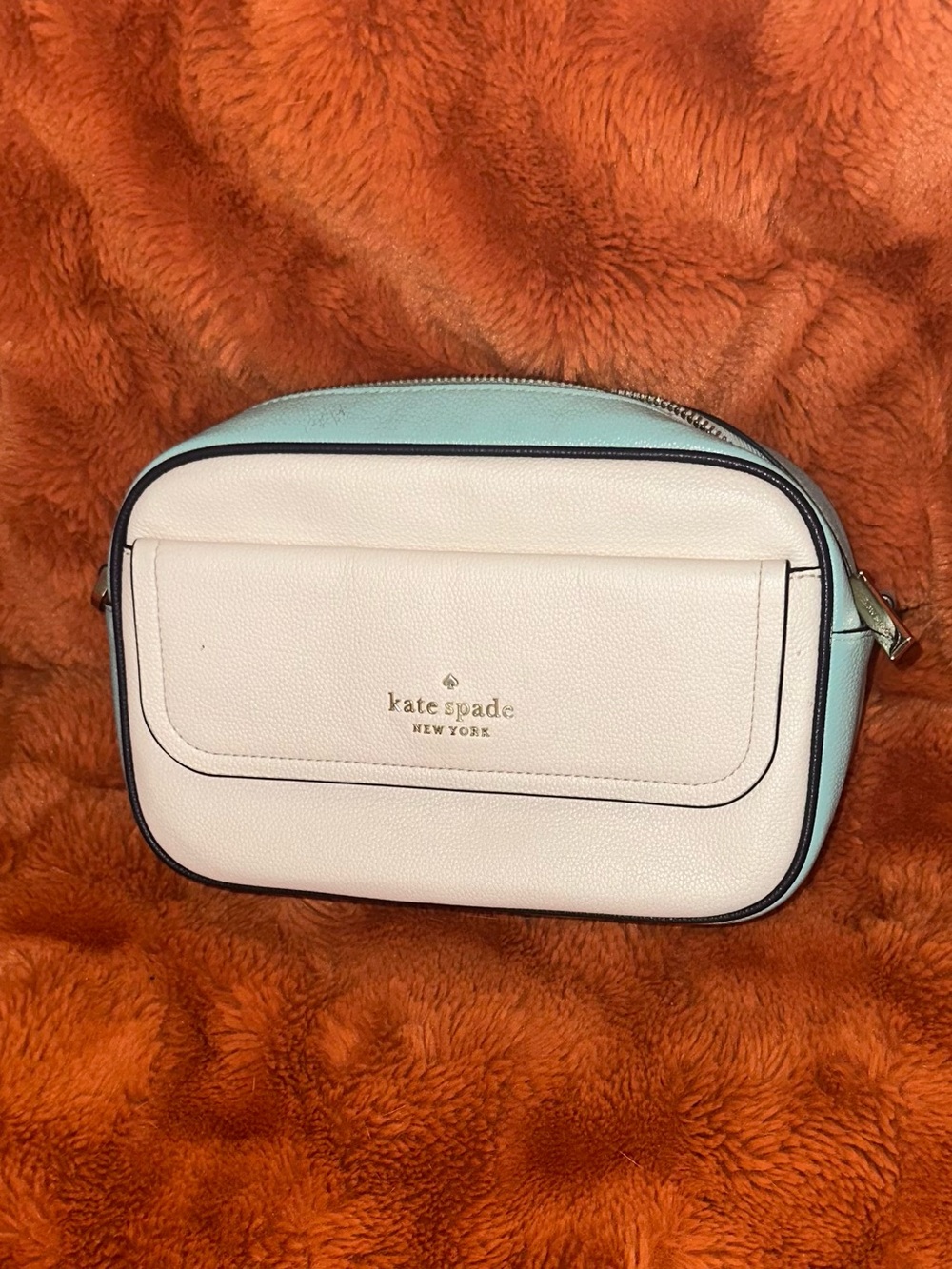 Kate spade Rosie White and Light Blue Pebbled Leather Crossbody Bag
